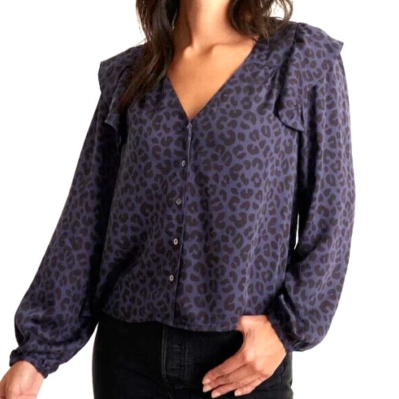 Marine Layer Rory Ruffle Blouse Top Size XS Animal Print Business Casual Office - Picture 1 of 11